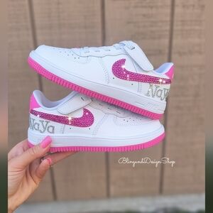 Girls Bling Nike Air Force 1 Low Easy On Personalized Sneakers With Crystals